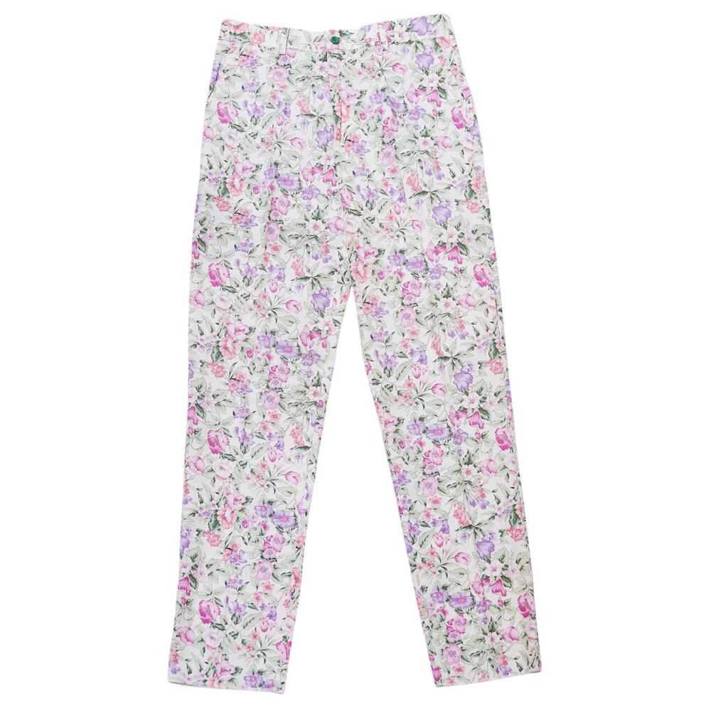 Mens 32 Pink Purple Floral Print Pants Cotton Straight Fit Dress Trousers NWT